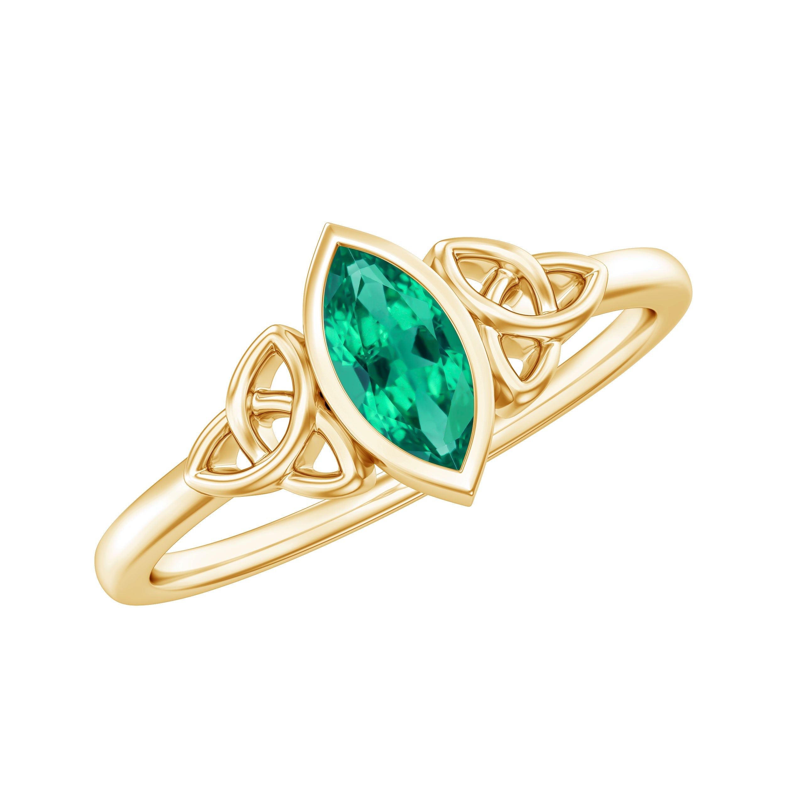 Lab Grown Emerald Ring – Marquise Bezel Setting Celtic Knot Promise Ring