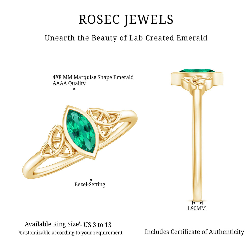 Lab Grown Emerald Ring – Marquise Bezel Setting Celtic Knot Promise Ring