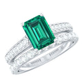 Emerald Engagement Ring Lab Grown Emerald Cut Ring – Wedding Band Set With Moissanite Side Stones