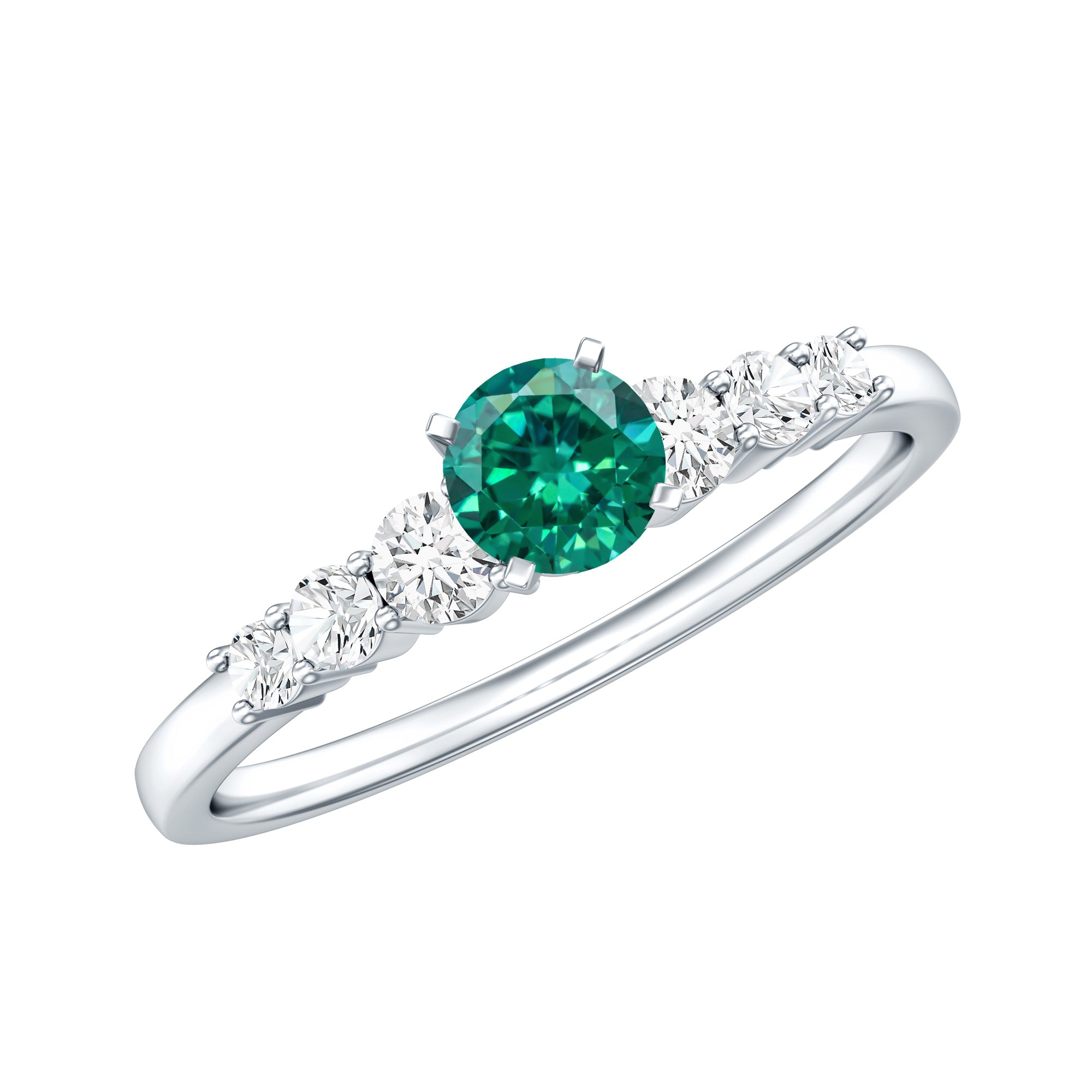 Lab Grown Emerald Ring – 4mm Round Emerald Promise Ring with Diamond Accent