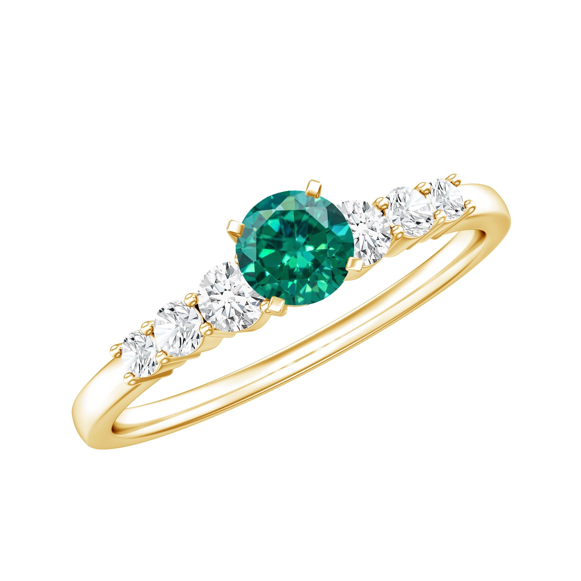 Lab Grown Emerald Ring – 4mm Round Emerald Promise Ring with Diamond Accent