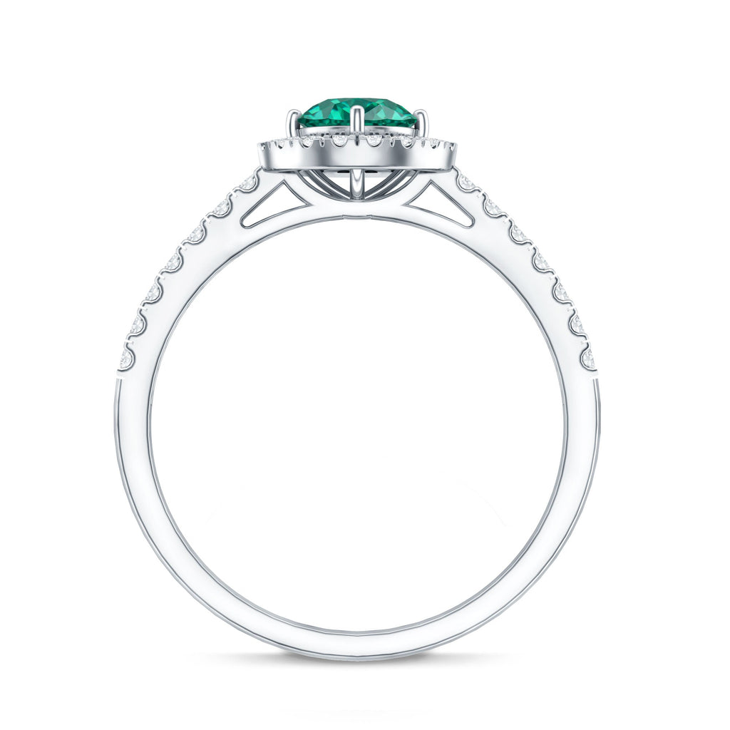 Lab Grown Emerald Ring - Halo Engagement Ring with Diamond Halo Setting in Green
