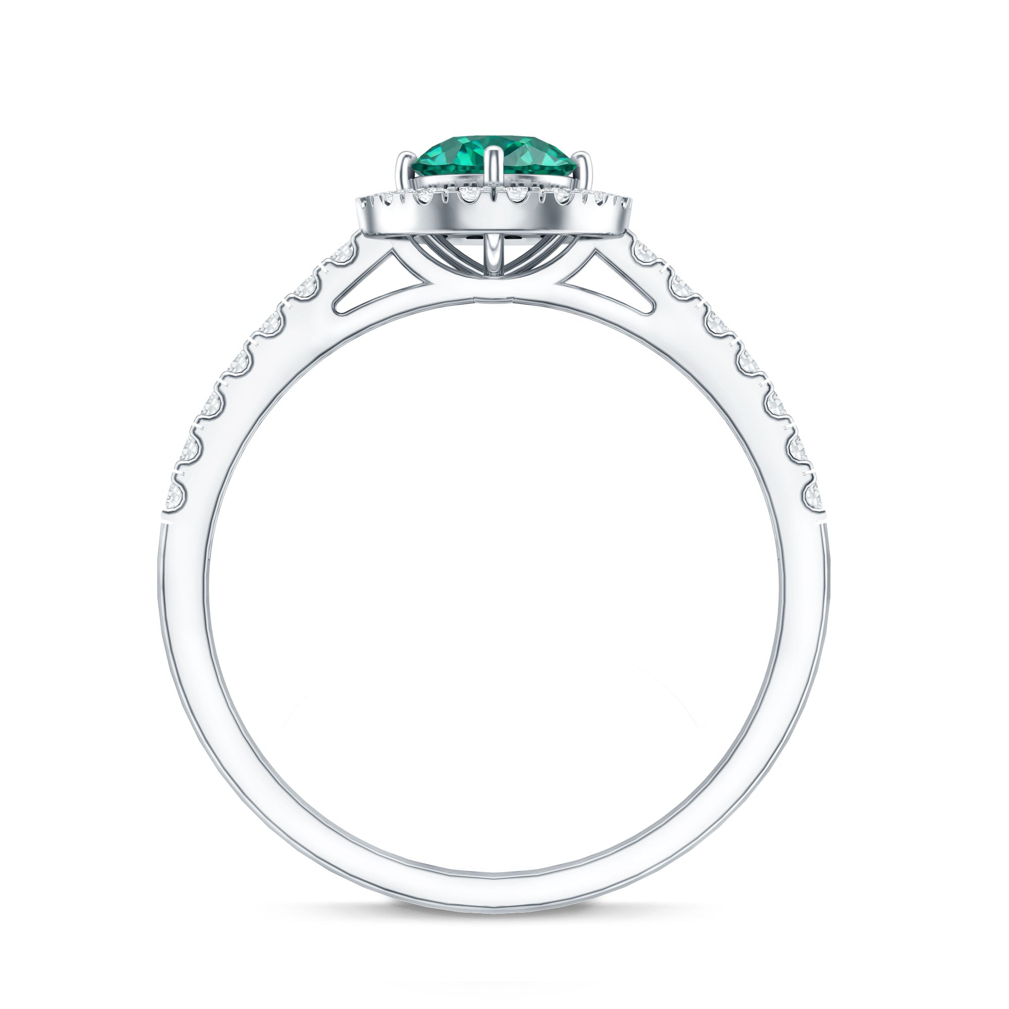 Lab Grown Emerald Ring - Halo Engagement Ring with Diamond Halo Setting in Green