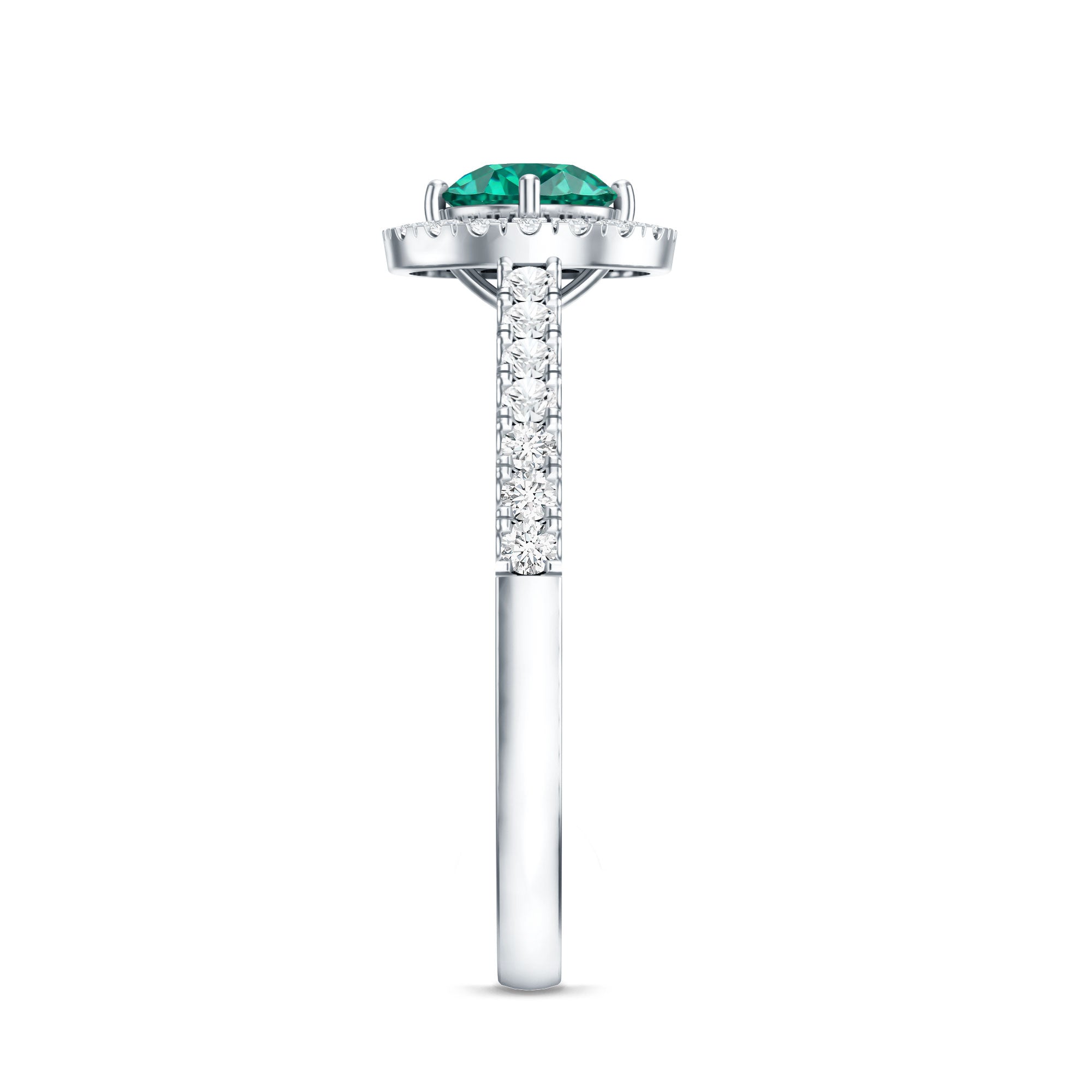 Lab Grown Emerald Ring - Halo Engagement Ring with Diamond Halo Setting in Green