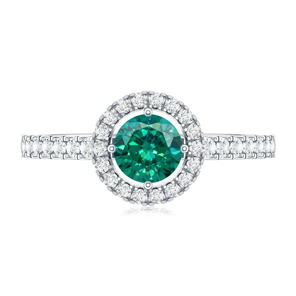 Lab Grown Emerald Ring - Halo Engagement Ring with Diamond Halo Setting in Green