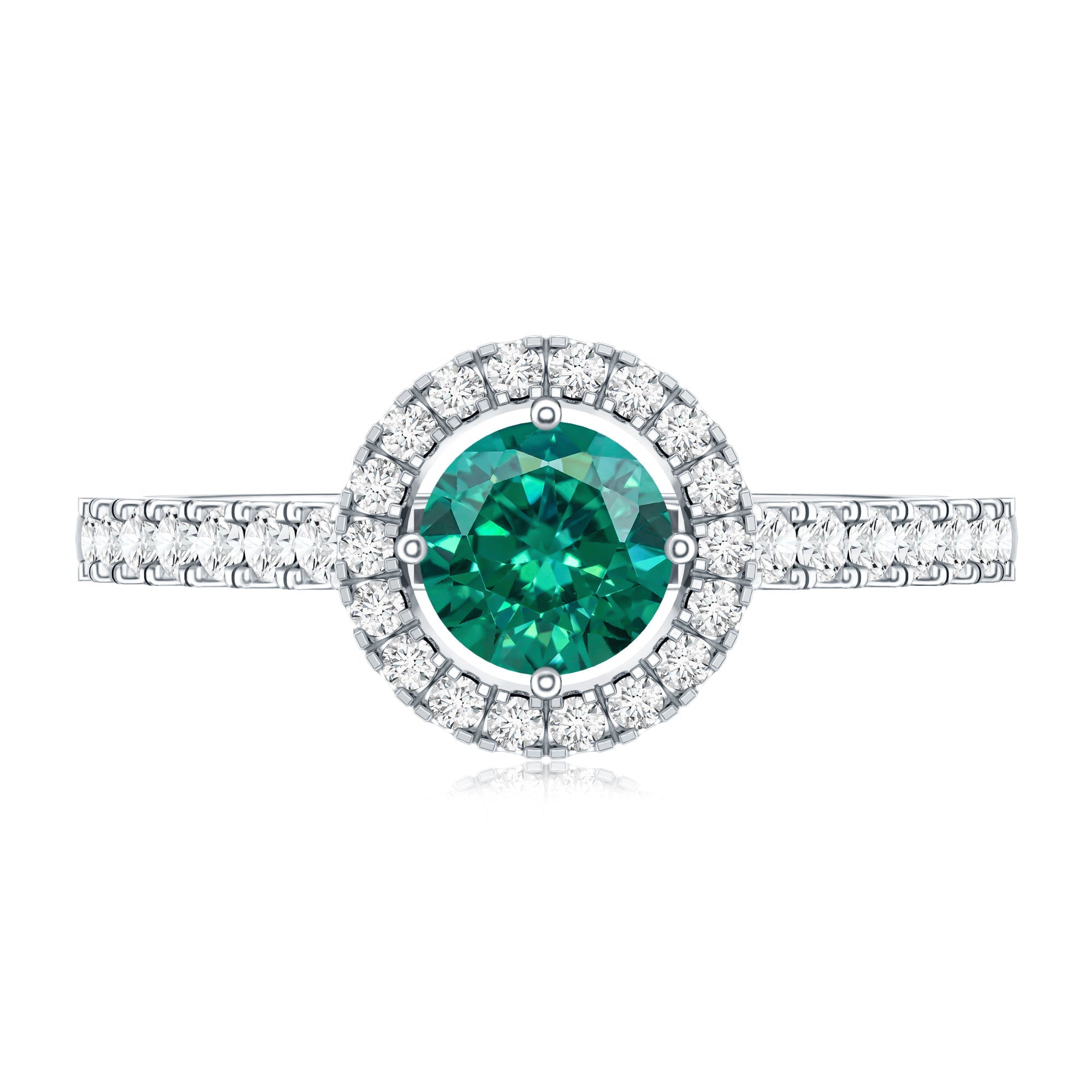 Lab Grown Emerald Ring - Halo Engagement Ring with Diamond Halo Setting in Green