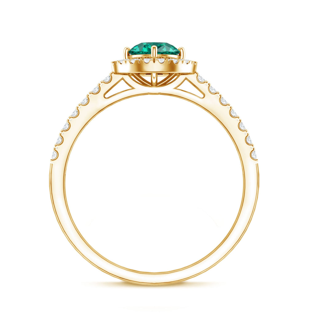 Lab Grown Emerald Ring - Halo Engagement Ring with Diamond Halo Setting in Green
