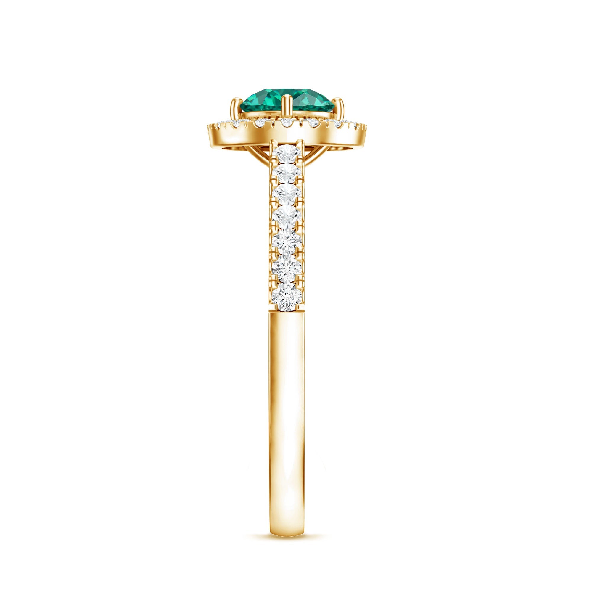 Lab Grown Emerald Ring - Halo Engagement Ring with Diamond Halo Setting in Green