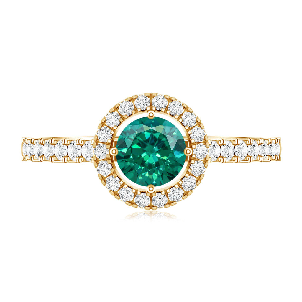 Lab Grown Emerald Ring - Halo Engagement Ring with Diamond Halo Setting in Green