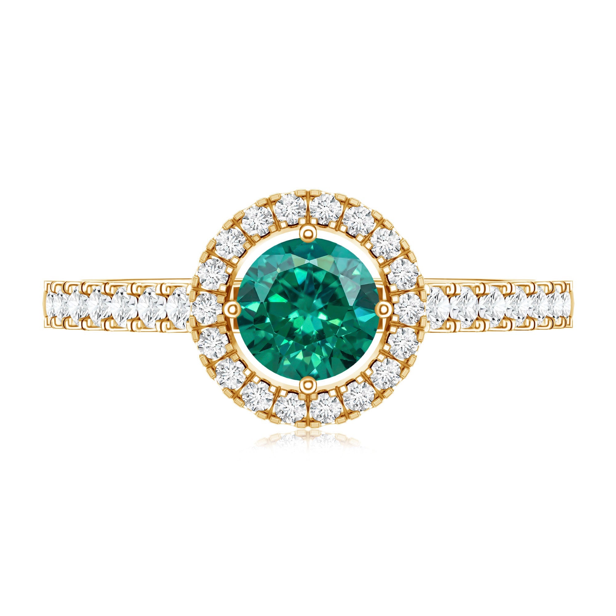 Lab Grown Emerald Ring - Halo Engagement Ring with Diamond Halo Setting in Green