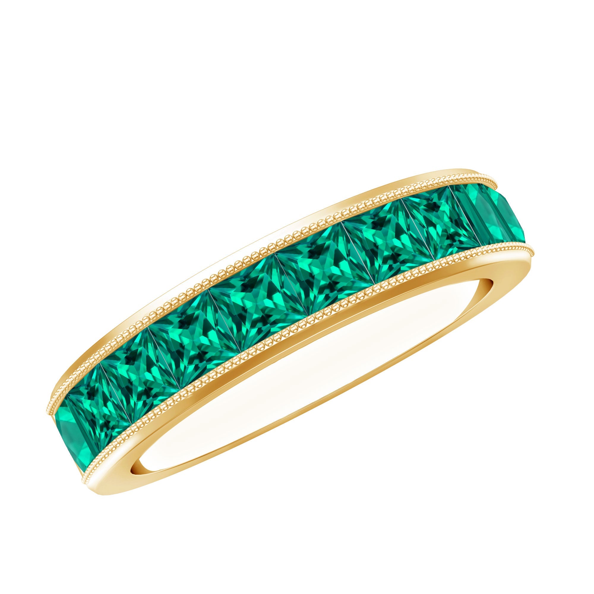 Emerald Eternity Band – Princess Cut Lab Created Emerald Half Eternity Ring