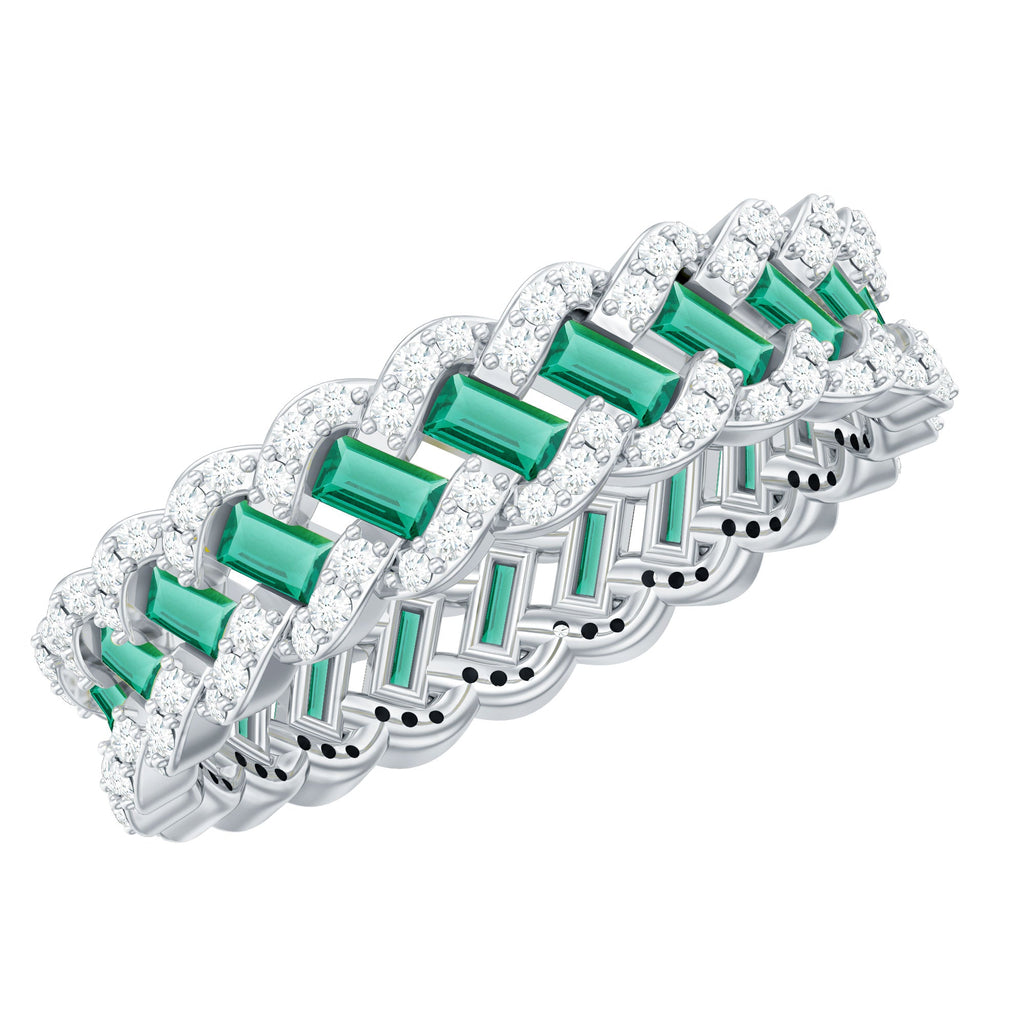 Lab Grown Emerald Wedding Band – Braided Ring Design with Moissanite Stones