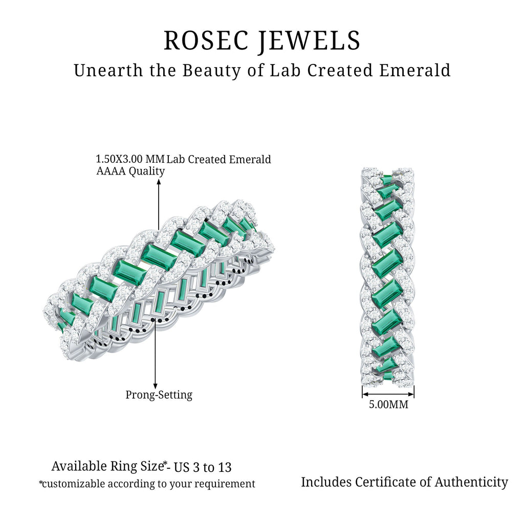 Lab Grown Emerald Wedding Band – Braided Ring Design with Moissanite Stones