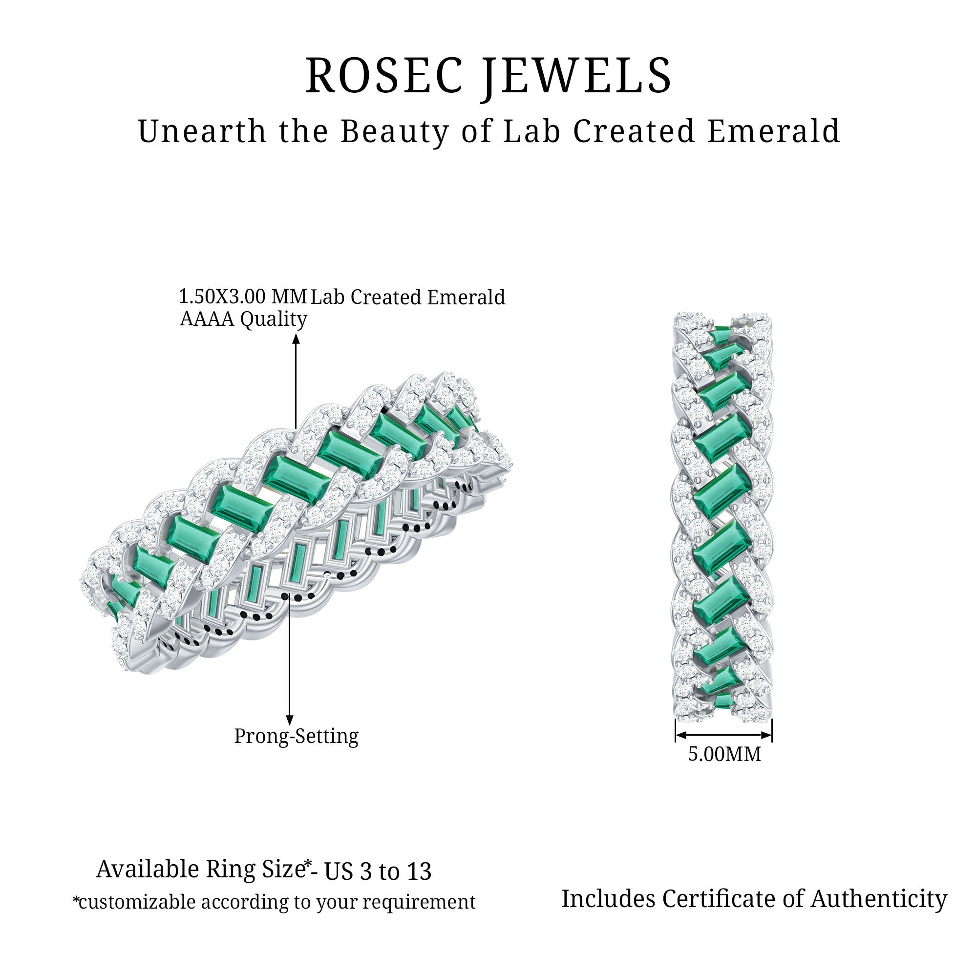 Lab Grown Emerald Wedding Band – Braided Ring Design with Moissanite Stones