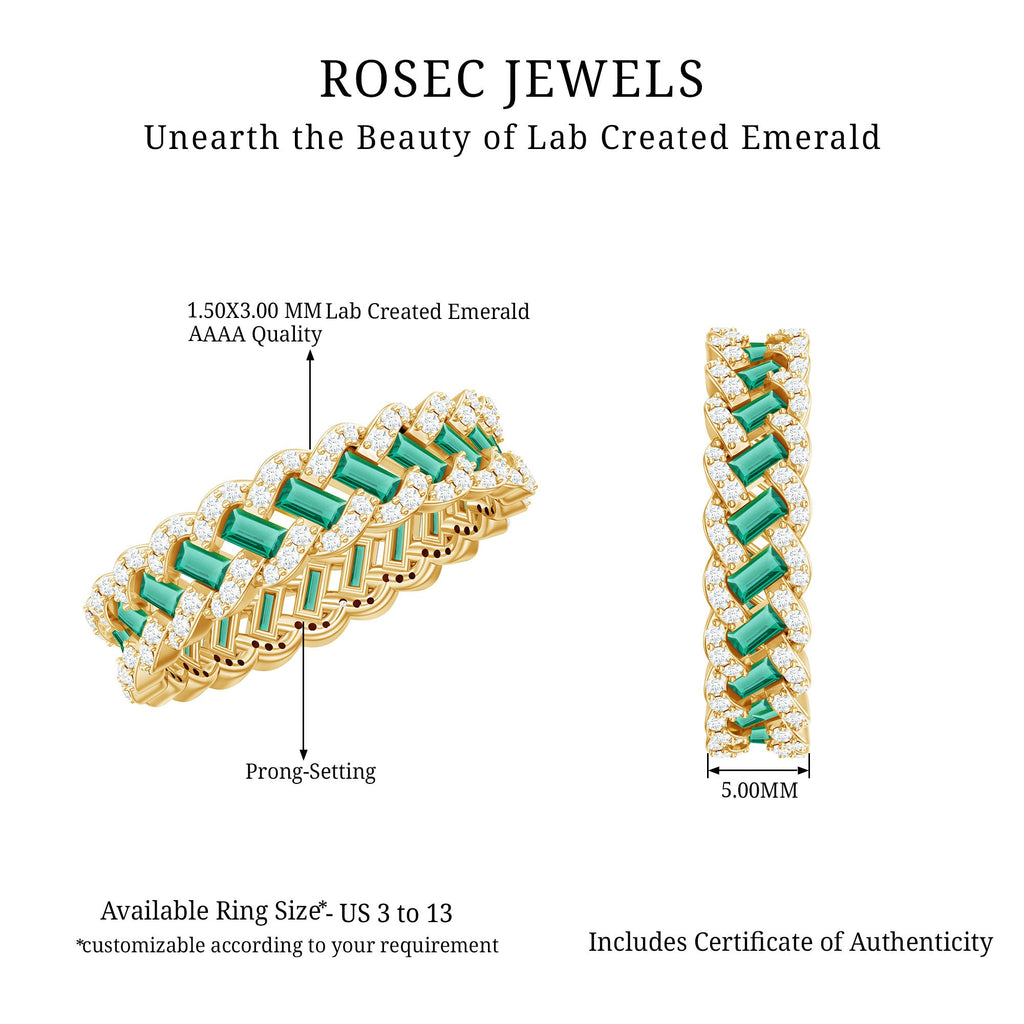 Lab Grown Emerald Wedding Band – Braided Ring Design with Moissanite Stones