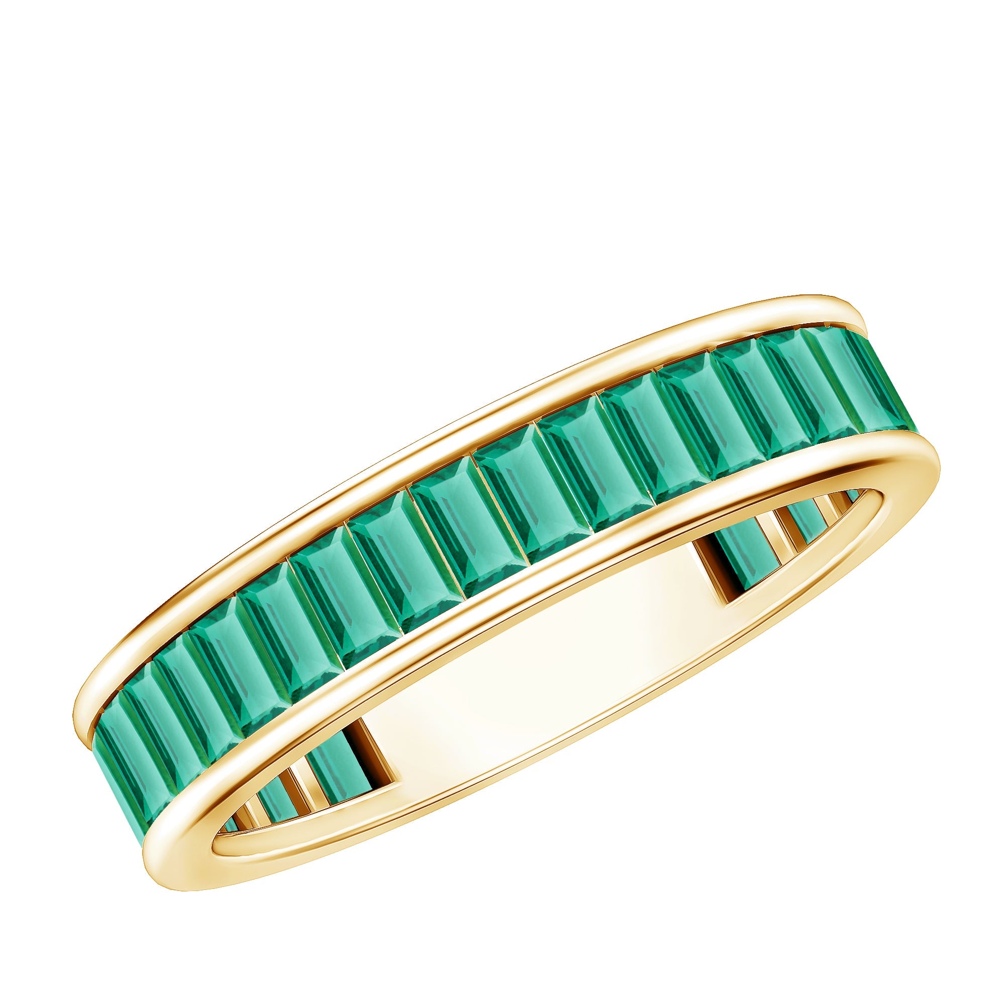 Emerald Eternity Band – Lab Grown Baguette Cut Channel Set Ring for Anniversary
