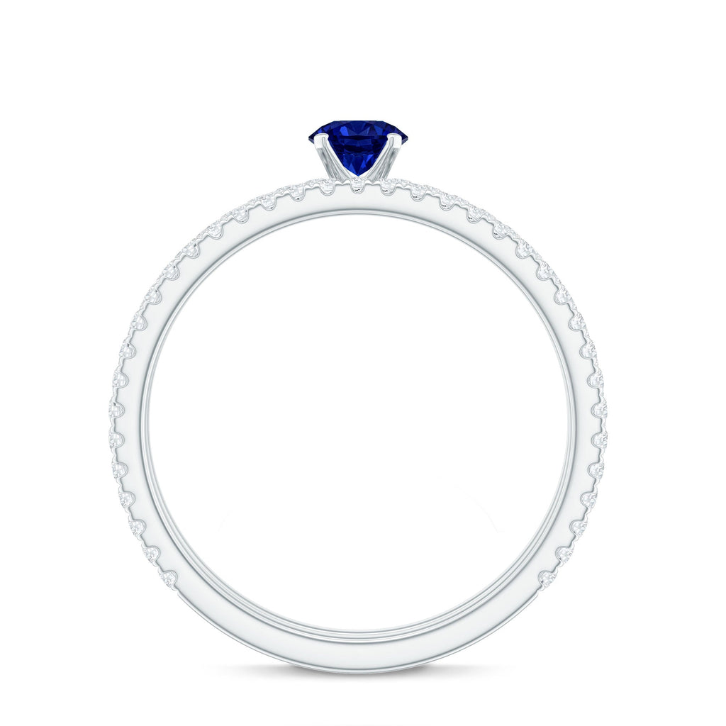 Certified 0.6 Carat Lab Grown Blue Sapphire Engagement Ring Set with Diamond
