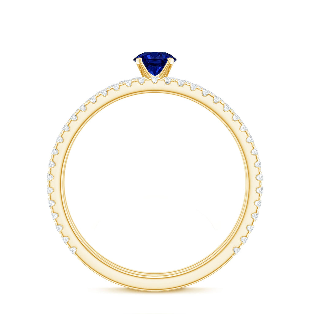 Certified 0.6 Carat Lab Grown Blue Sapphire Engagement Ring Set with Diamond