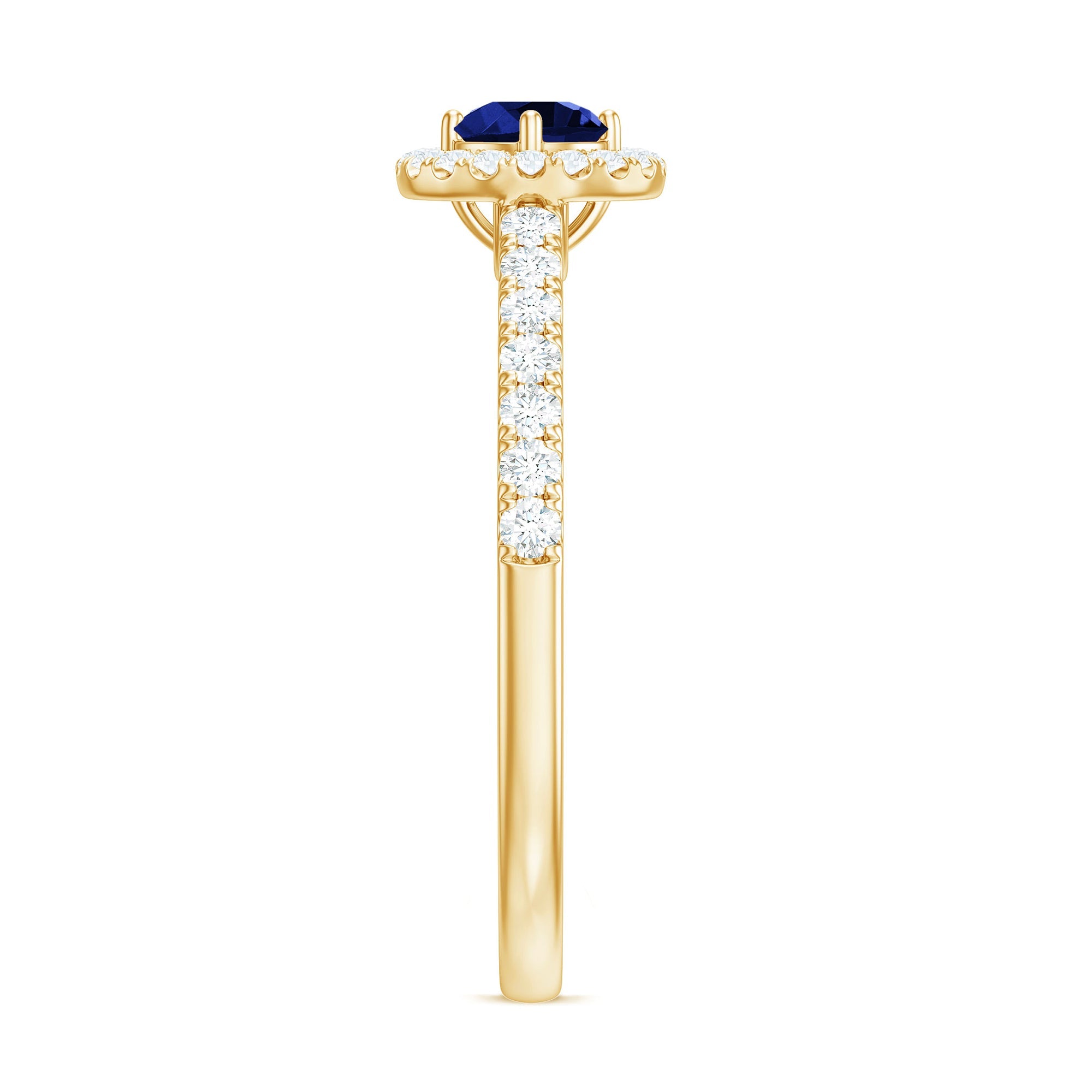 Certified 0.6 Carat Lab Grown Blue Sapphire Diamond Engagement Ring with Halo