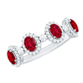 Ruby Diamond Wedding Band – Lab Created Ruby Oval Ring with Brilliant Cut Diamonds