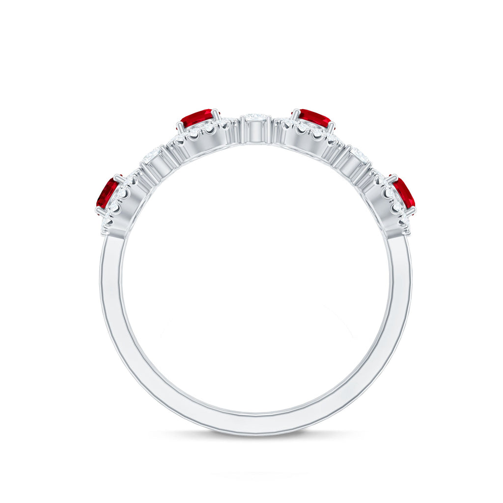 Ruby Diamond Wedding Band – Lab Created Ruby Oval Ring with Brilliant Cut Diamonds