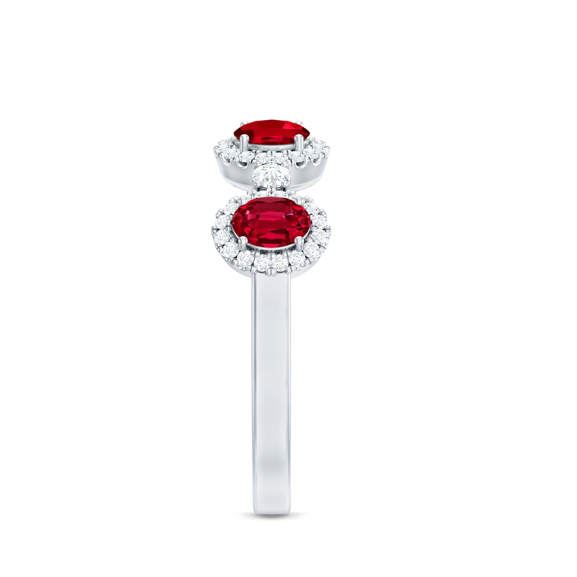 Ruby Diamond Wedding Band – Lab Created Ruby Oval Ring with Brilliant Cut Diamonds
