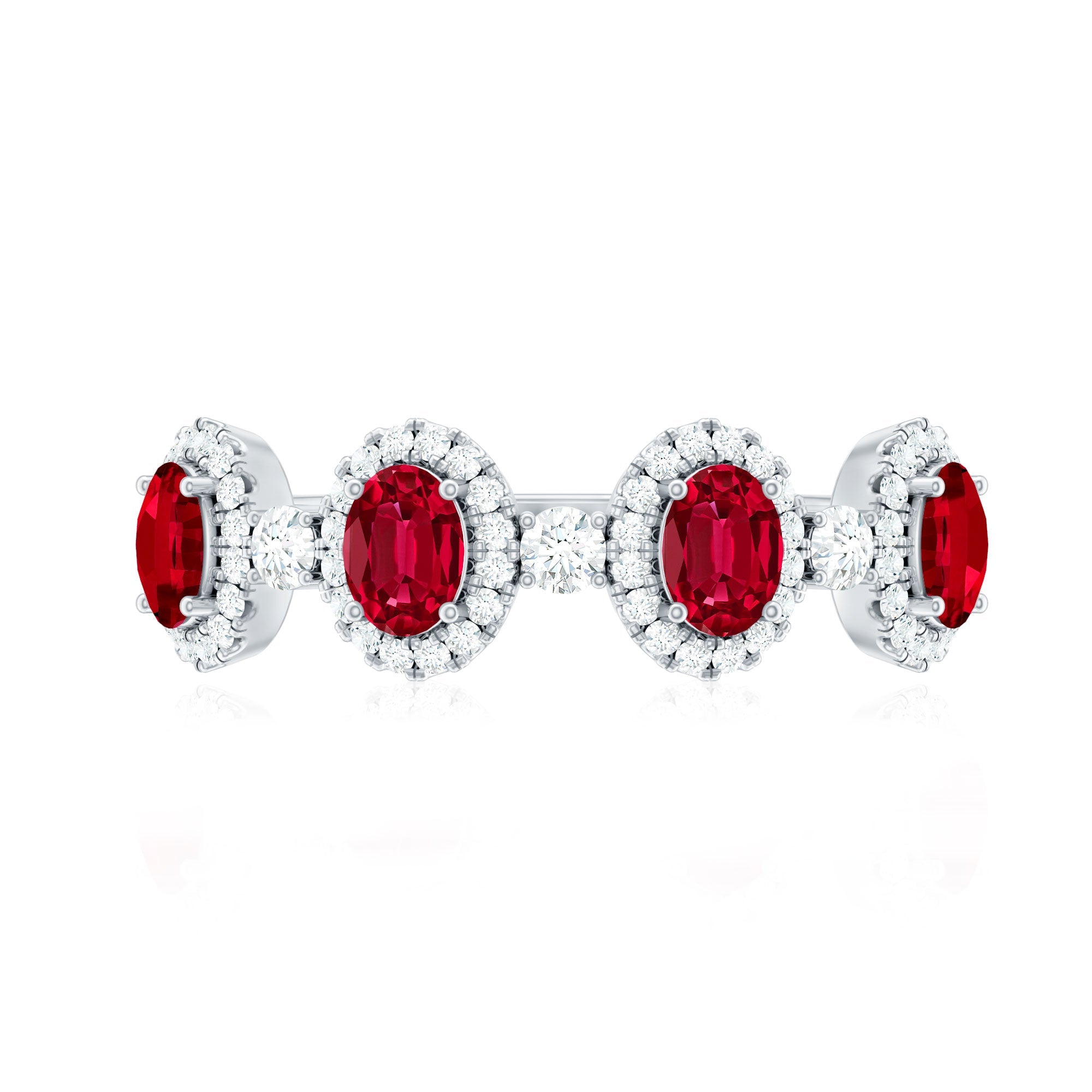 Ruby Diamond Wedding Band – Lab Created Ruby Oval Ring with Brilliant Cut Diamonds