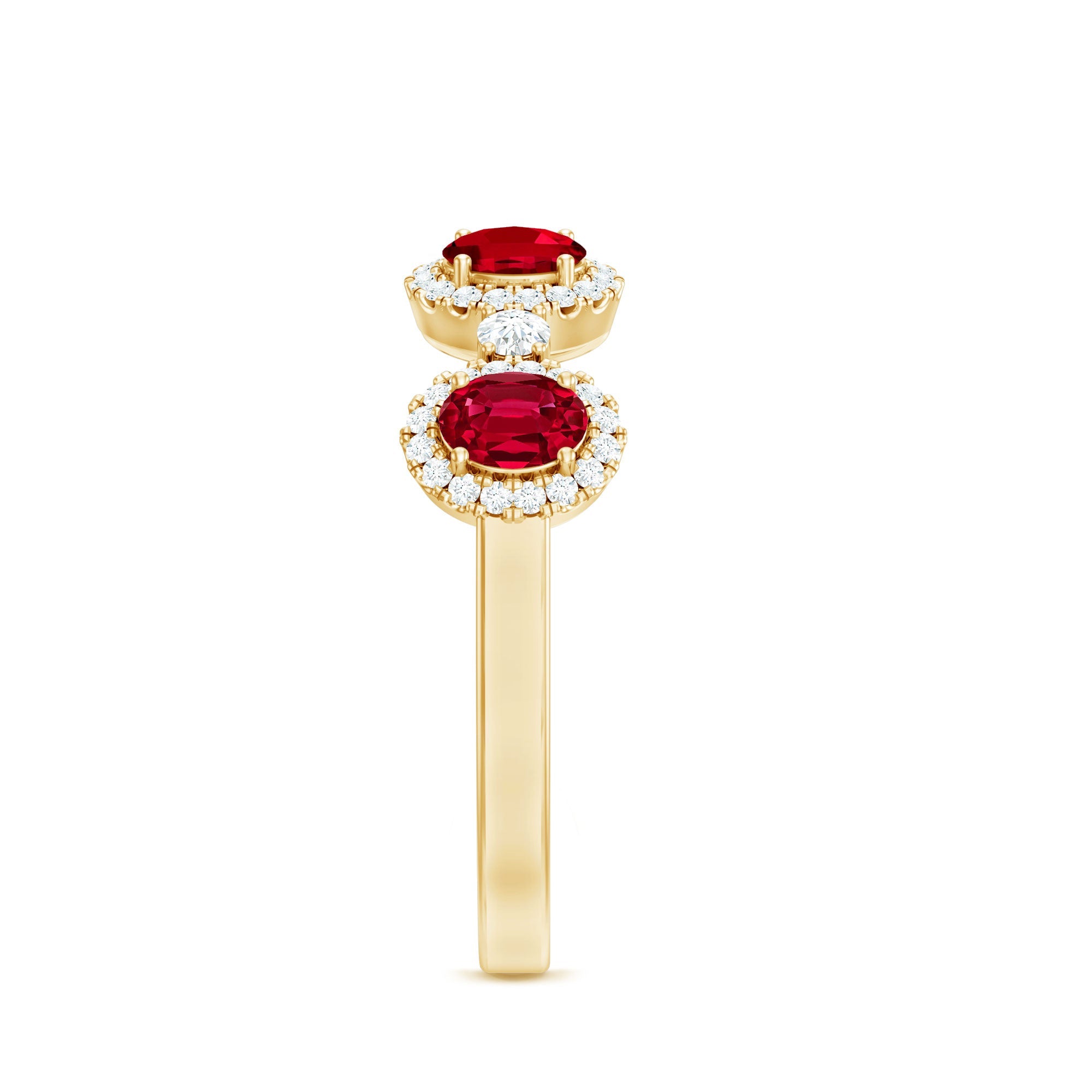 Ruby Diamond Wedding Band – Lab Created Ruby Oval Ring with Brilliant Cut Diamonds