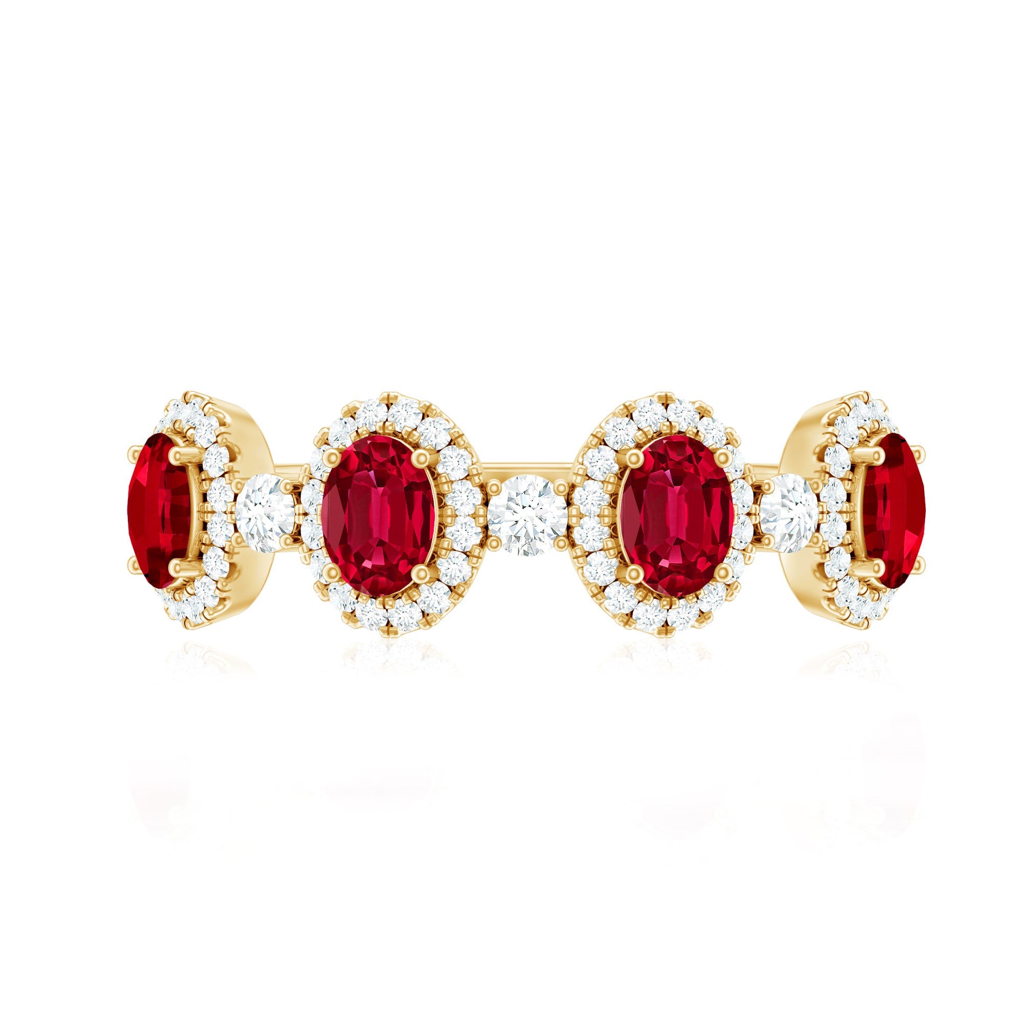 Ruby Diamond Wedding Band – Lab Created Ruby Oval Ring with Brilliant Cut Diamonds