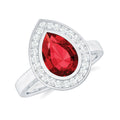 Lab Created Ruby Ring – 2.9 Ct Pear Shaped Ruby with Diamond Halo Design