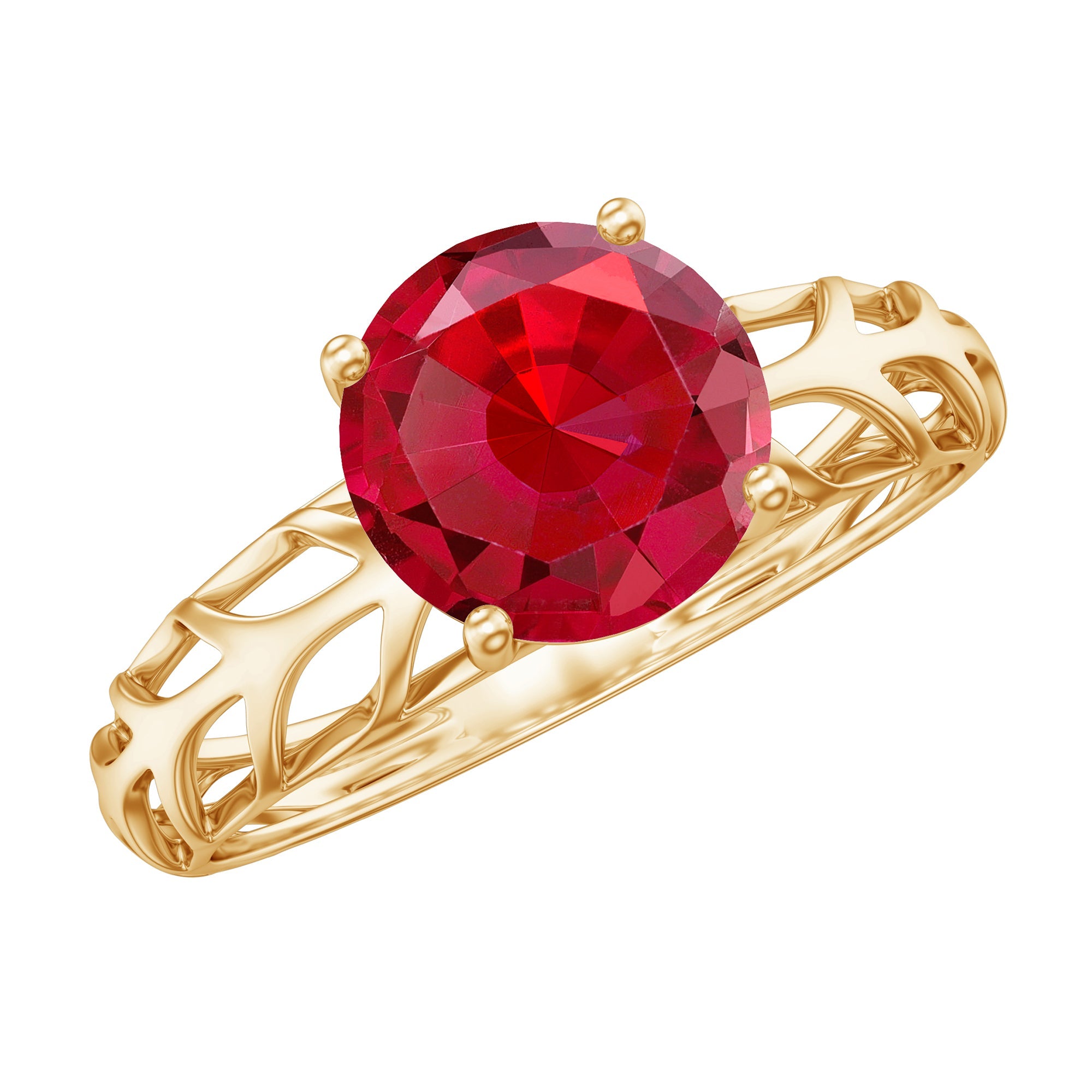 Lab Created Ruby Ring – 2.3 Carat Solitaire With Vintage Filigree Gold Band