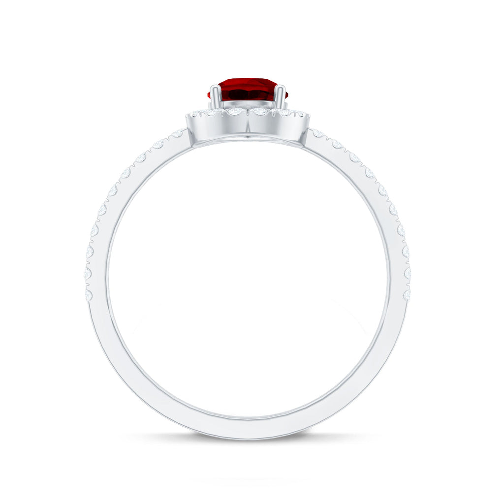 Created Ruby Halo Engagement Ring With Diamond Accent