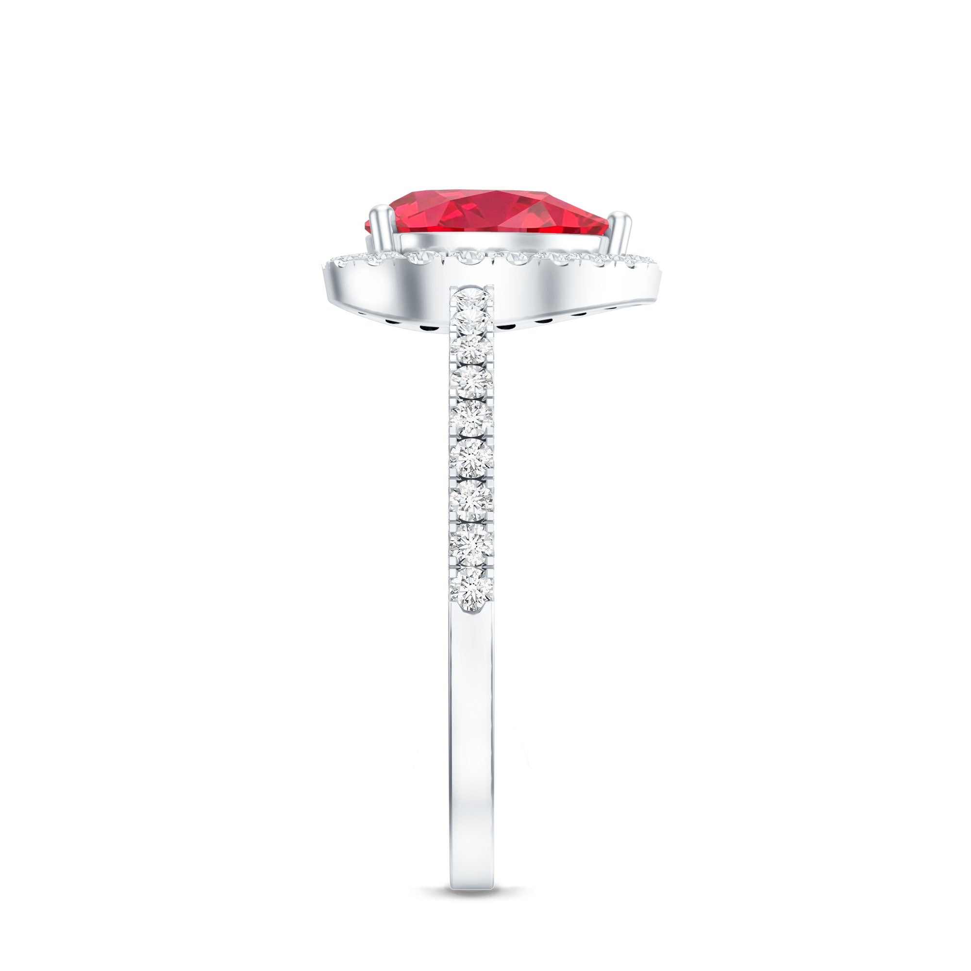 Created Ruby Halo Engagement Ring With Diamond Accent