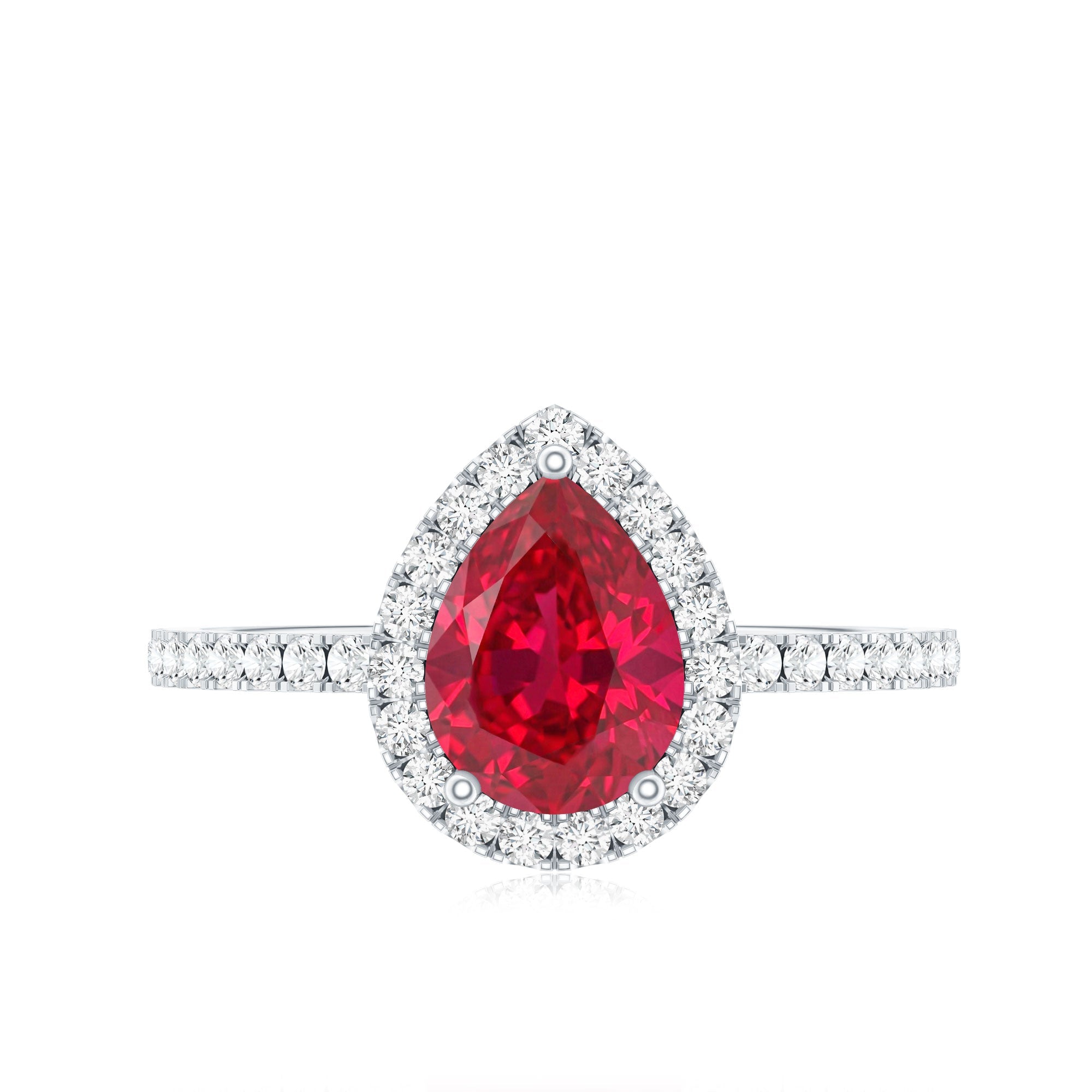 Created Ruby Halo Engagement Ring With Diamond Accent