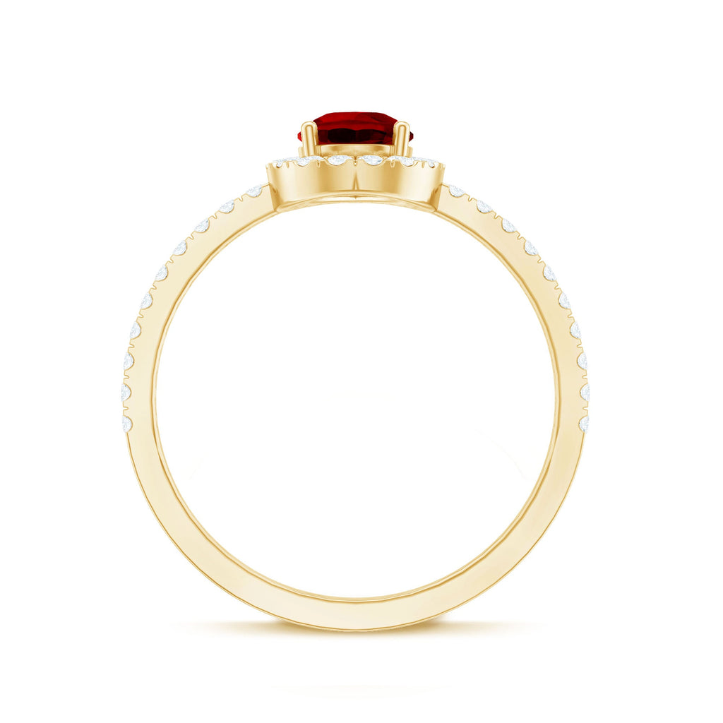 Created Ruby Halo Engagement Ring With Diamond Accent