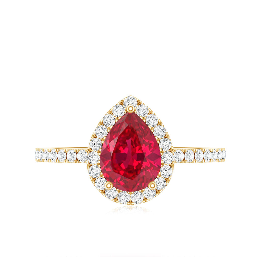 Created Ruby Halo Engagement Ring With Diamond Accent