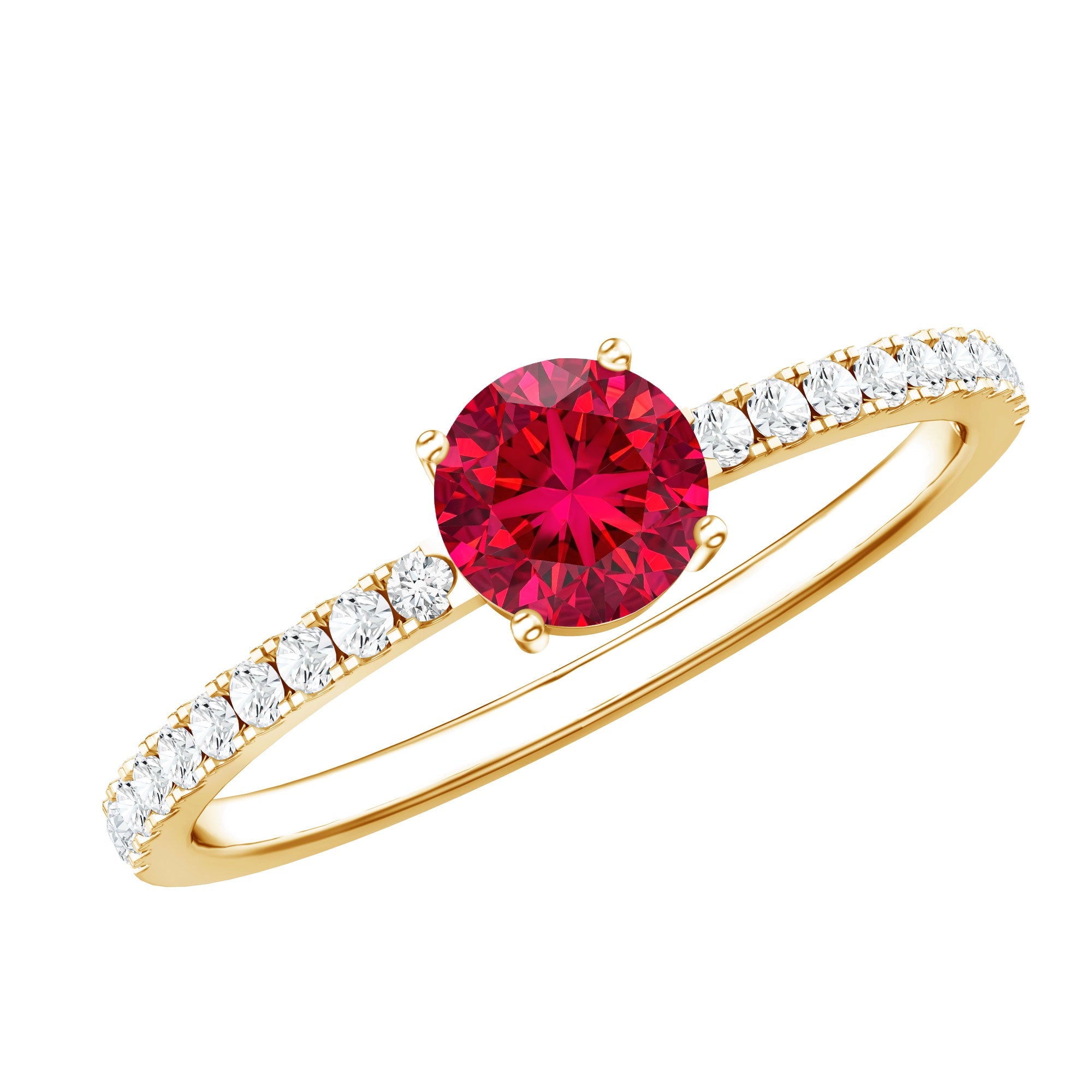 Lab Created Ruby Ring – Solitaire Promise Ring With Diamond Accents | AAA Grade