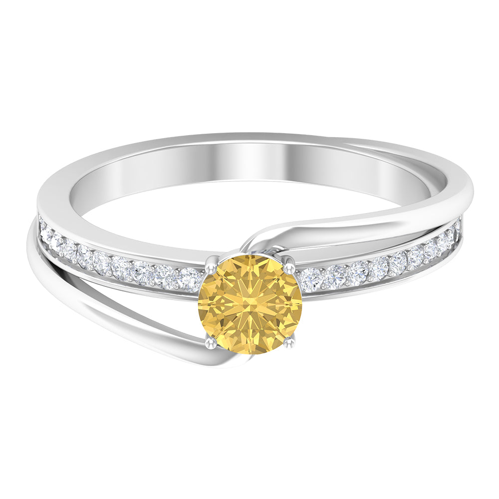 Citrine Engagement Ring – Natural Diamond Bypass Shank Design, Comfortable Daily Wear