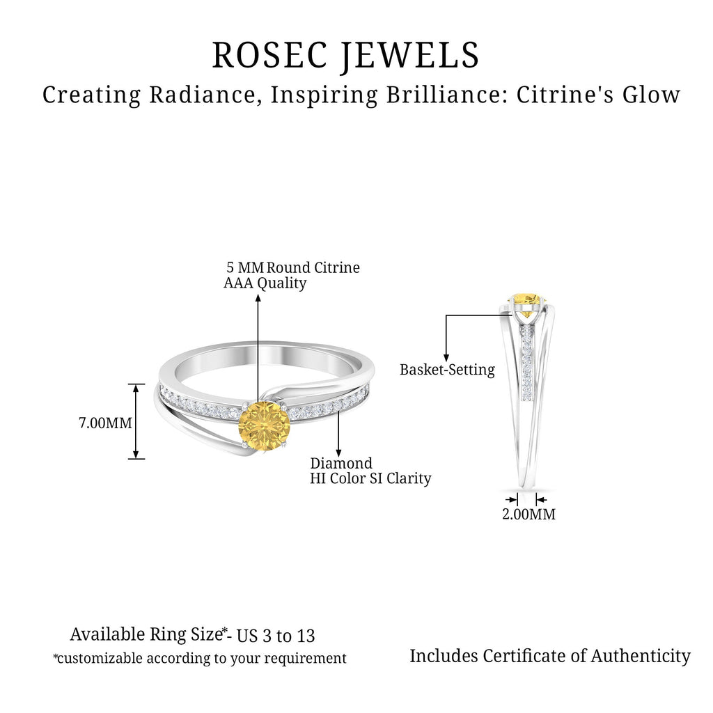 Citrine Engagement Ring – Natural Diamond Bypass Shank Design, Comfortable Daily Wear