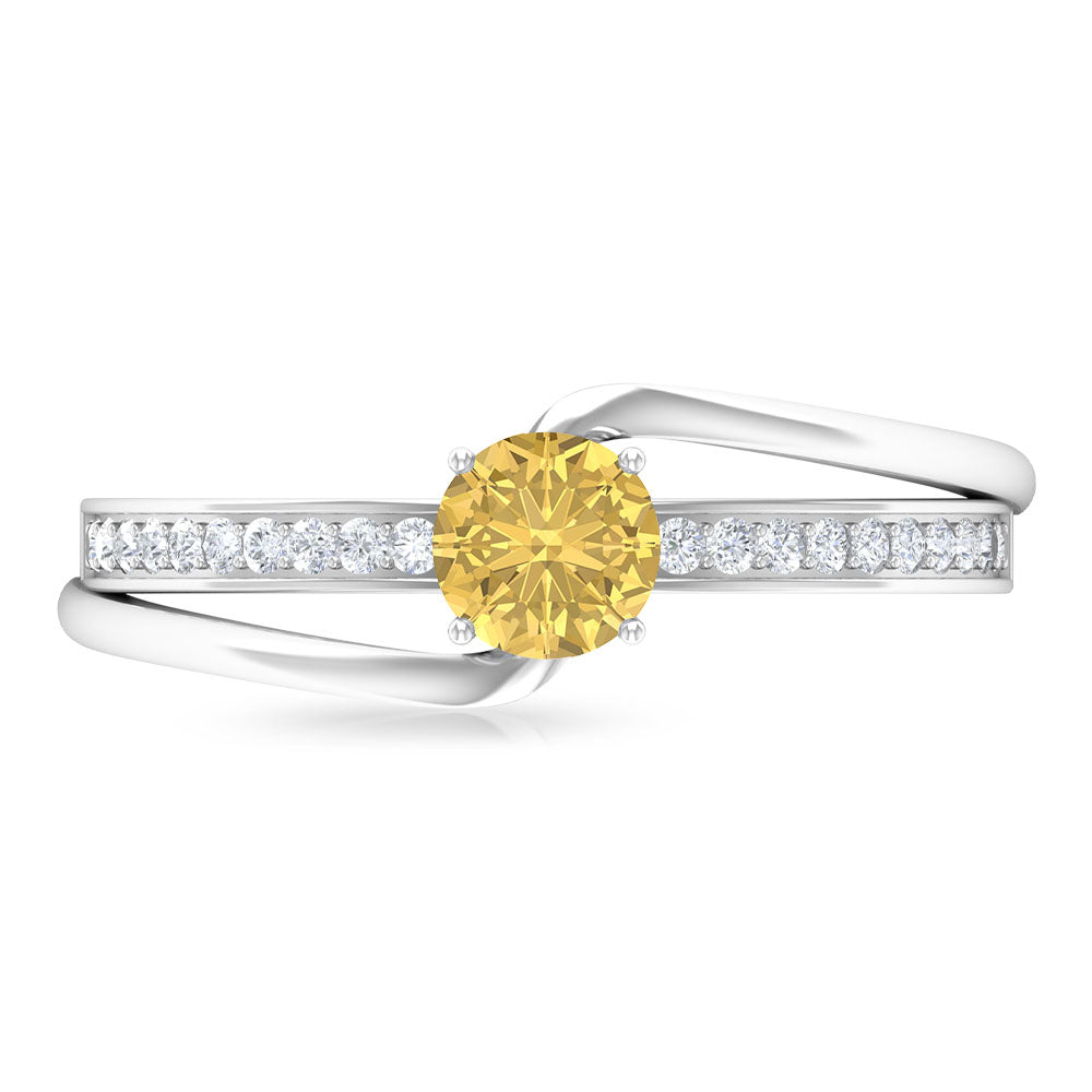 Citrine Engagement Ring – Natural Diamond Bypass Shank Design, Comfortable Daily Wear