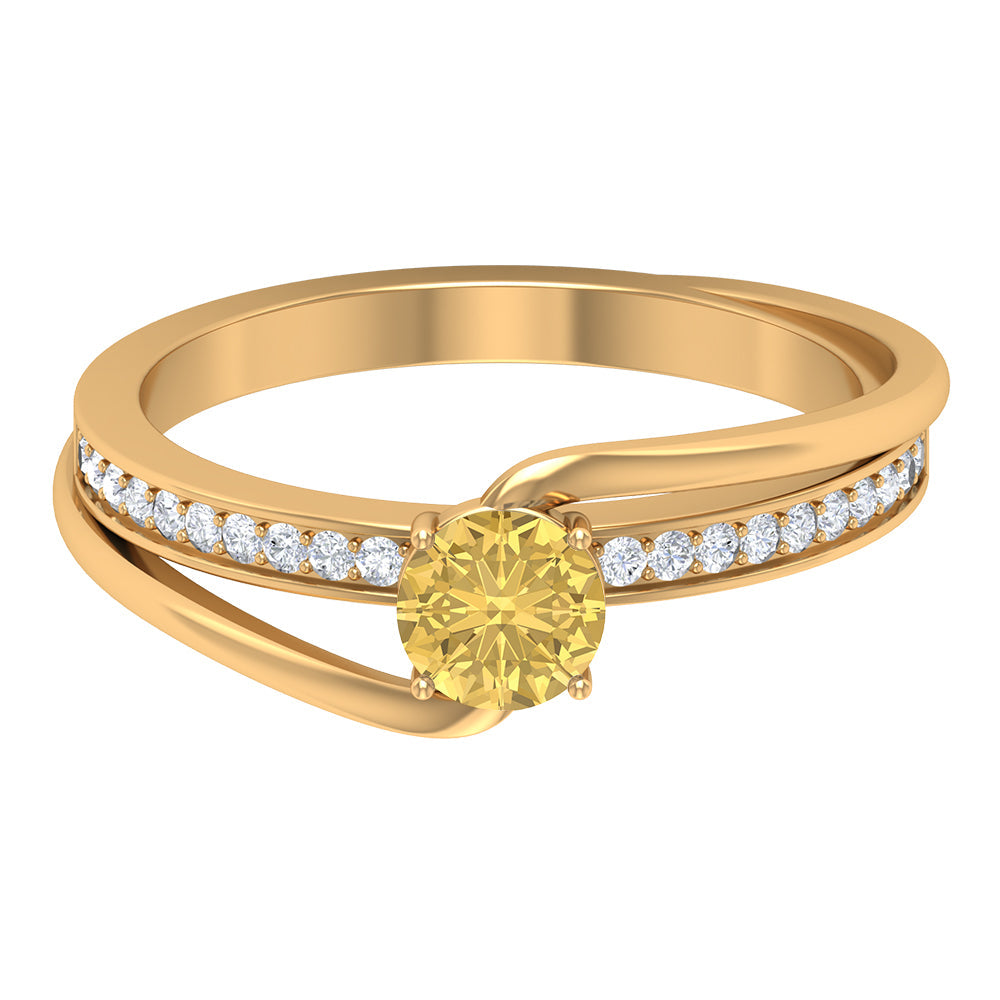 Citrine Engagement Ring – Natural Diamond Bypass Shank Design, Comfortable Daily Wear