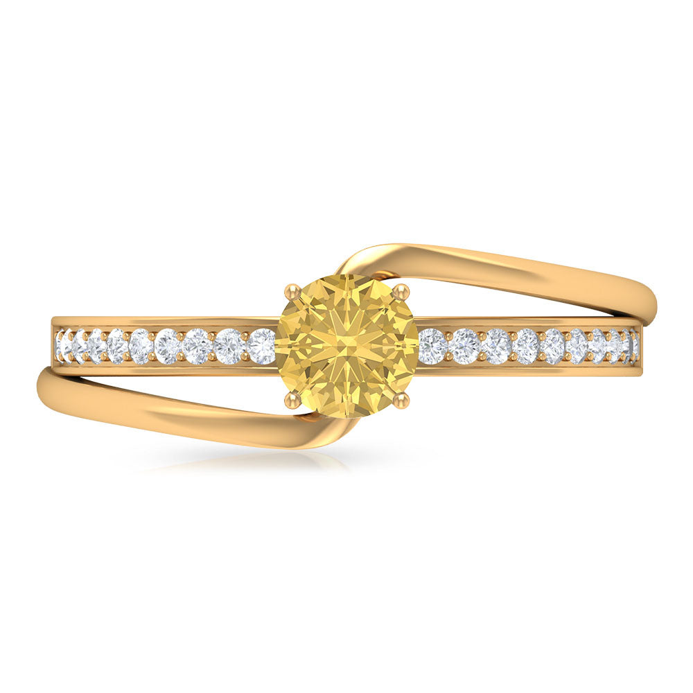 Citrine Engagement Ring – Natural Diamond Bypass Shank Design, Comfortable Daily Wear