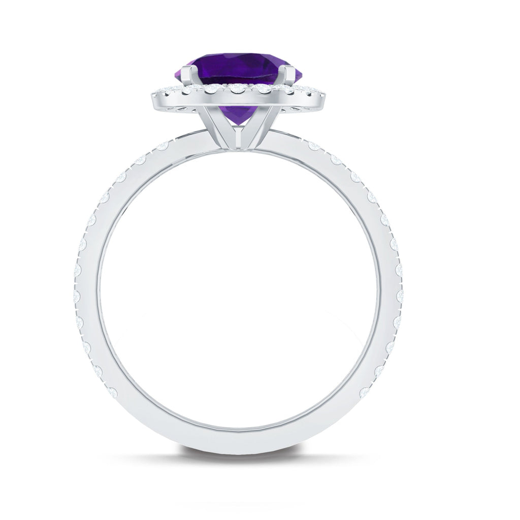 Certified Real 2 Carat Amethyst Engagement Ring with Moissanite Halo