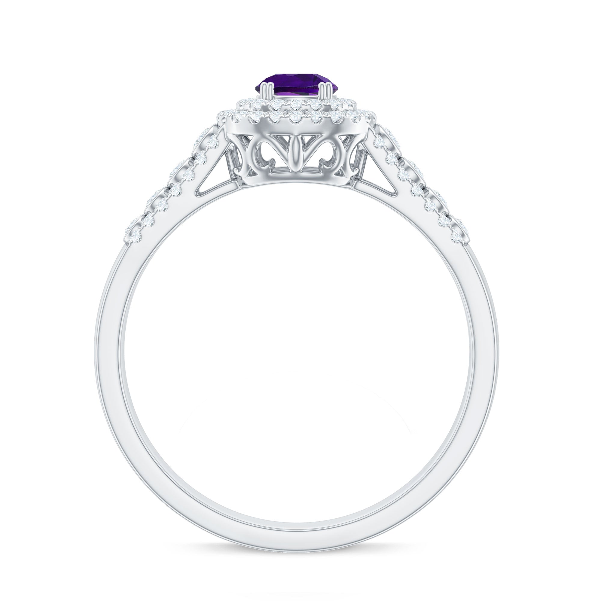 Natural 1.2 Carat Amethyst Engagement Ring with Moissanite Double Halo