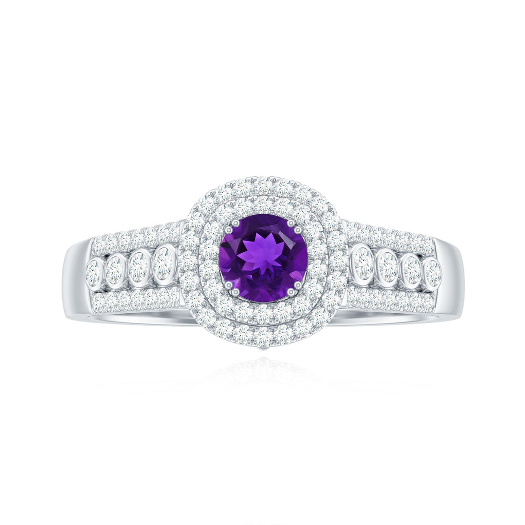 Natural 1.2 Carat Amethyst Engagement Ring with Moissanite Double Halo