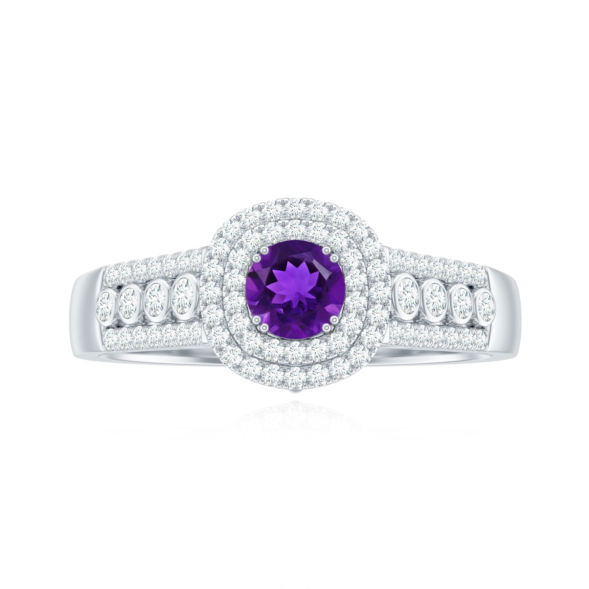 Natural 1.2 Carat Amethyst Engagement Ring with Moissanite Double Halo