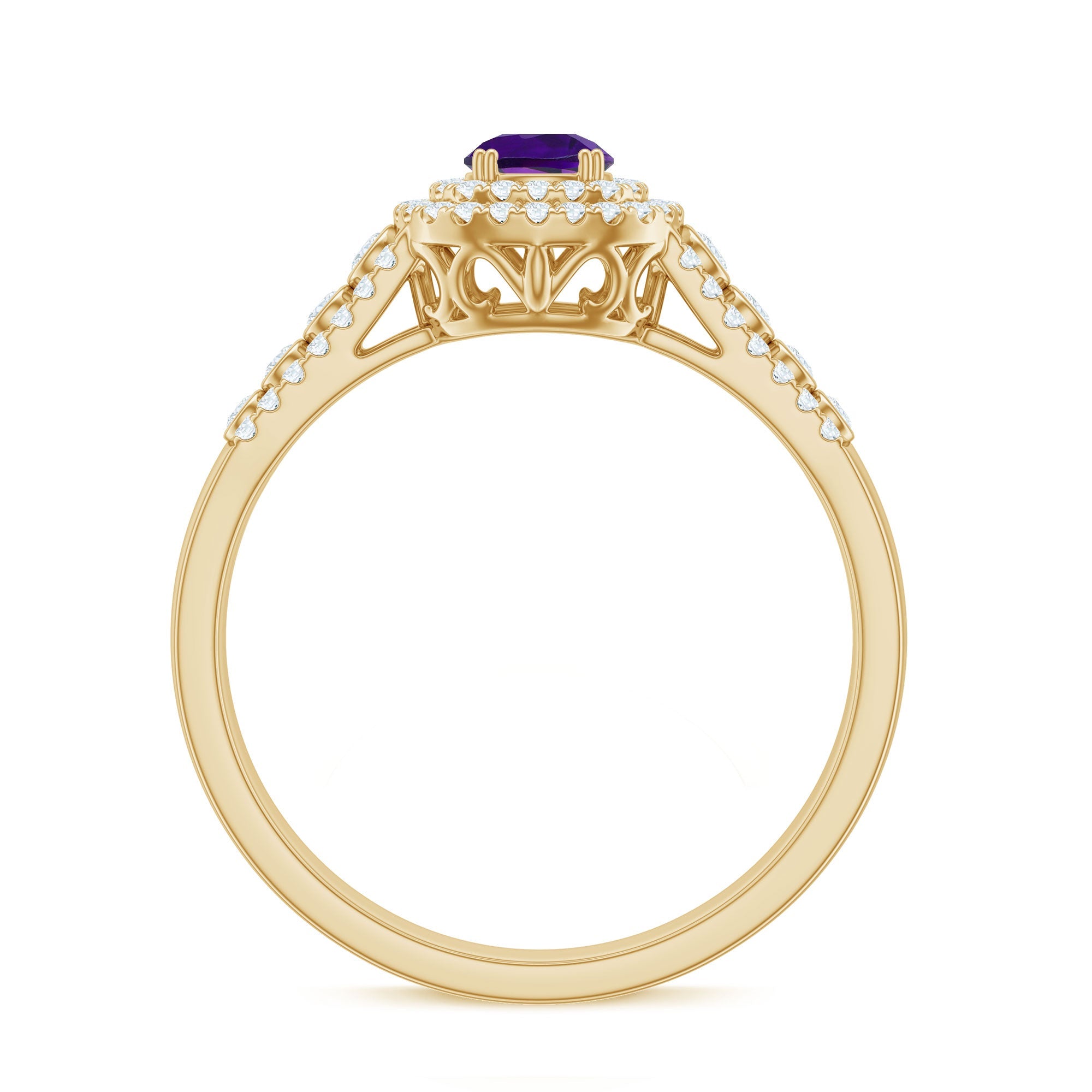 Natural 1.2 Carat Amethyst Engagement Ring with Moissanite Double Halo