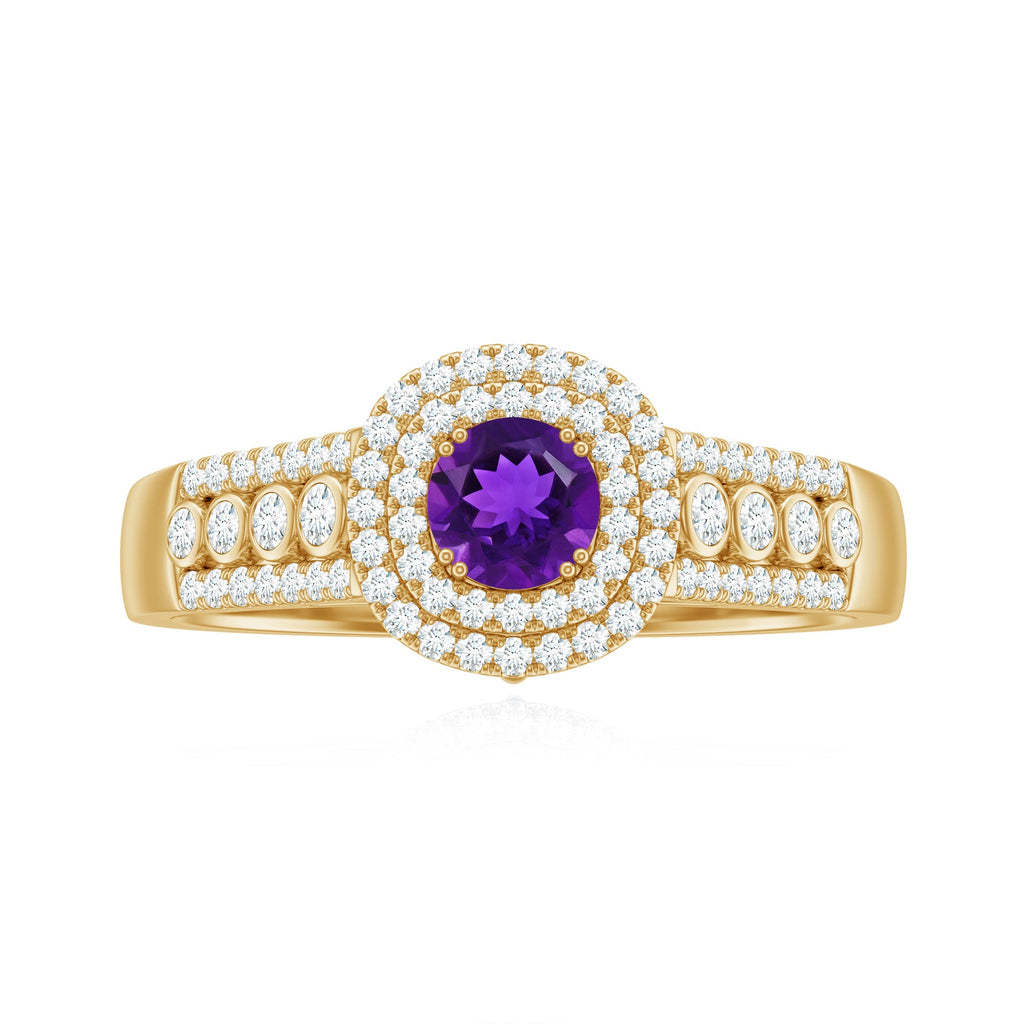 Natural 1.2 Carat Amethyst Engagement Ring with Moissanite Double Halo