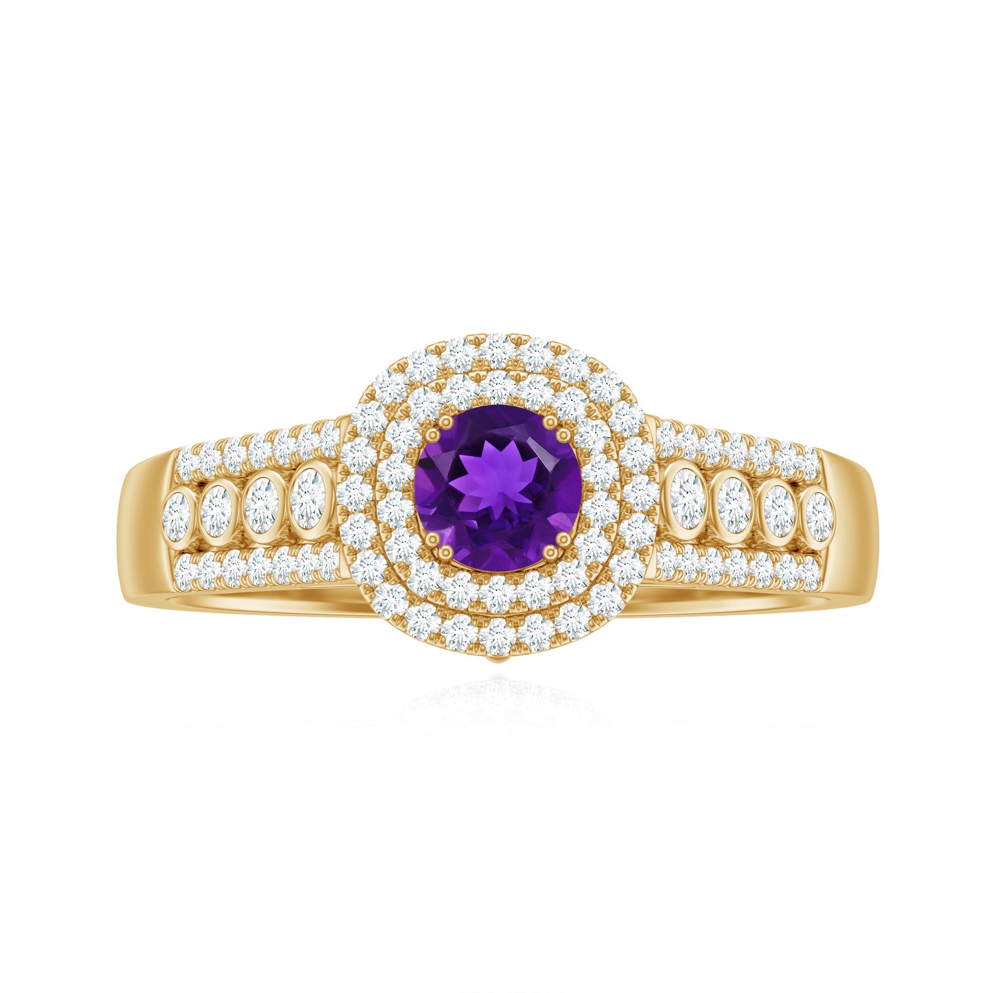 Natural 1.2 Carat Amethyst Engagement Ring with Moissanite Double Halo