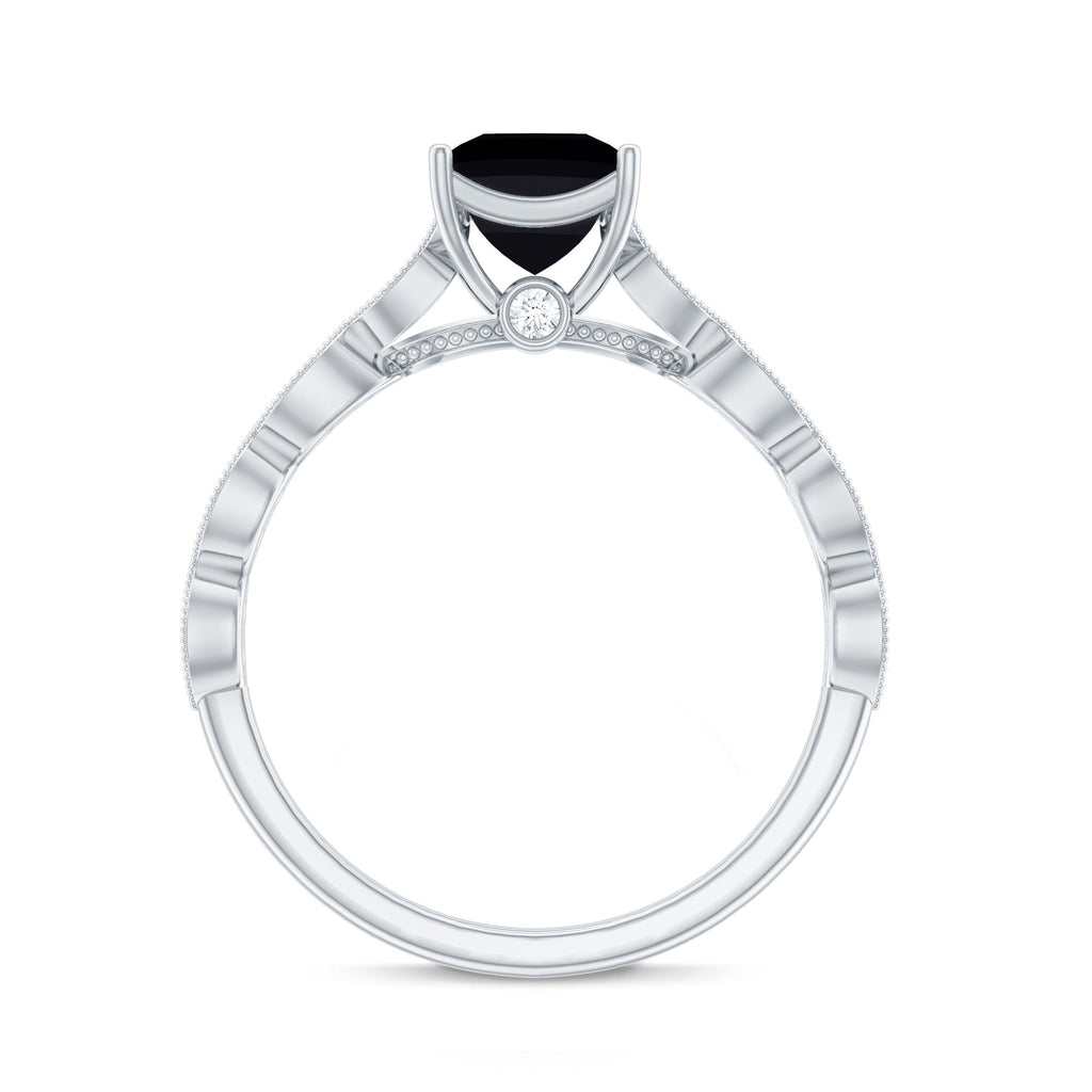 Princess Cut Black Onyx and Diamond Designer Engagement Ring